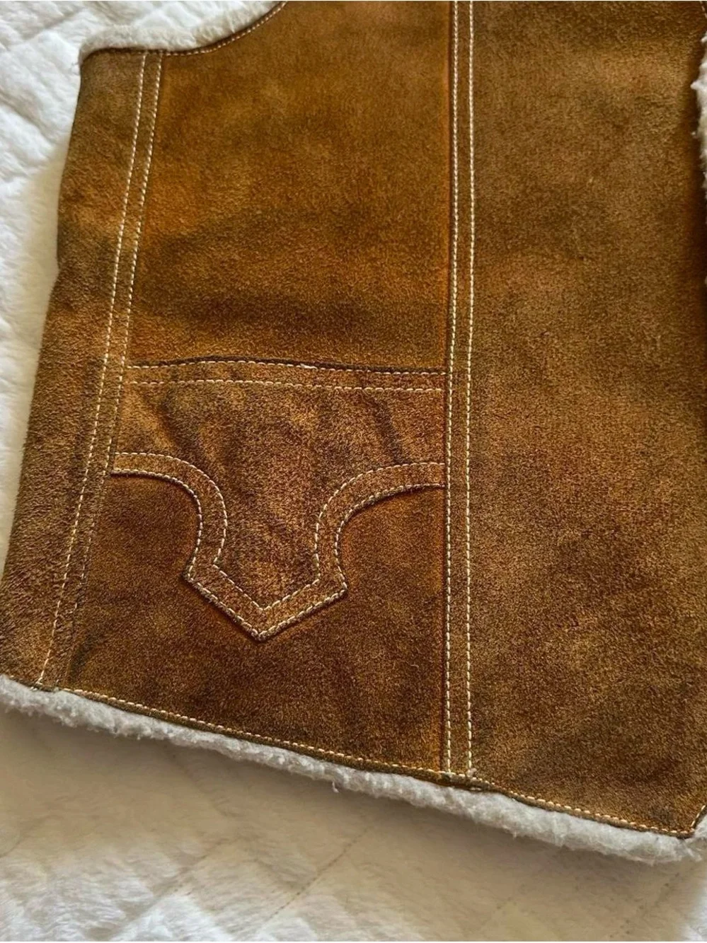 Vintage Men's Brown Shearling-Lined Suede Vest medium